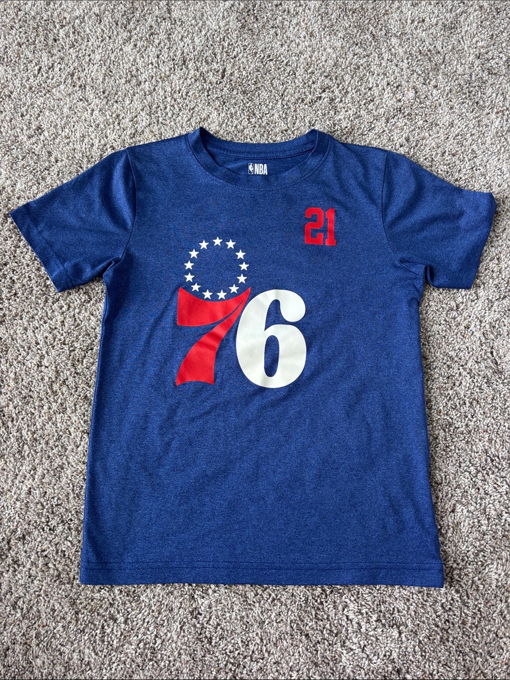 Kids NBA Philadelphia 76ers Blue performance Tee with Red & White 76 Graphic
